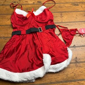 RSLOVE Women's Red Santa Lingerie Set Teddy Babydoll Thong Christmas